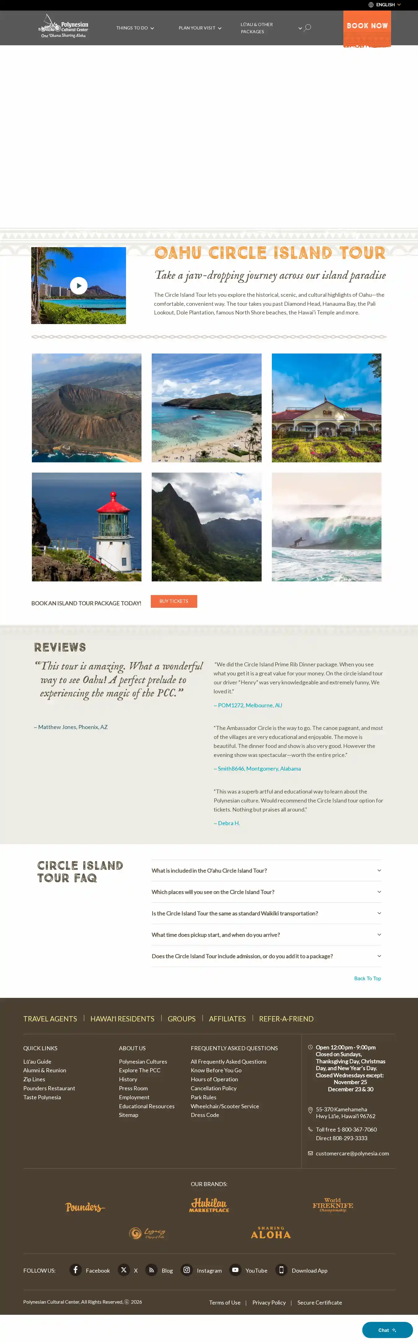 Full-page screenshot of Circle Island Tour as rendered during the desktop scan.