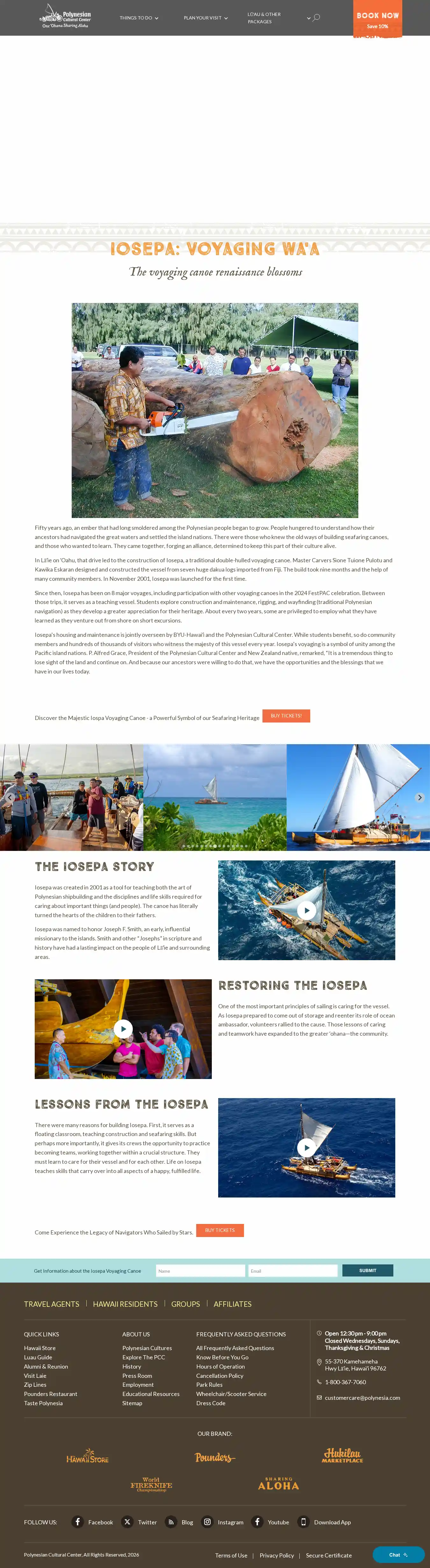 Full-page screenshot of Iosepa Voyaging Canoe as rendered during the desktop scan.