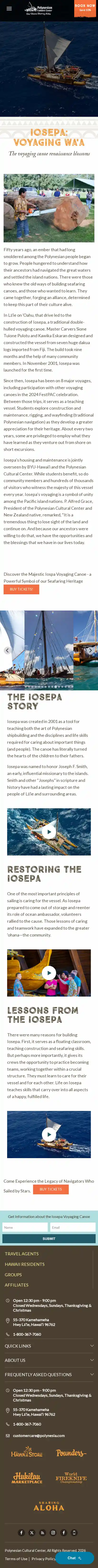 Full-page screenshot of Iosepa Voyaging Canoe as rendered during the mobile scan.